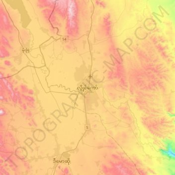 Mapa topográfico Loikaw, altitud, relieve