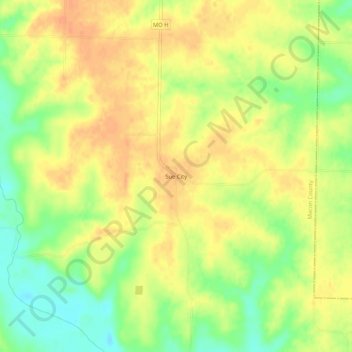 Mapa topográfico Sue City, altitud, relieve