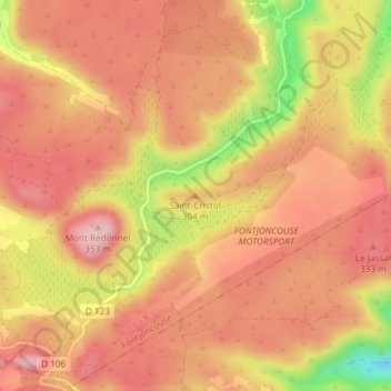 Mapa topográfico Saint-Cristol, altitud, relieve