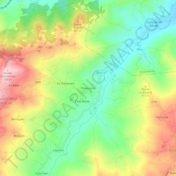 Mapa topográfico Provazzano, altitud, relieve