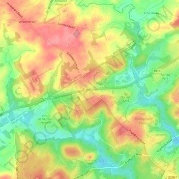 Mapa topográfico Edgmont, altitud, relieve