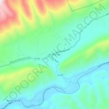 Mapa topográfico Brumley Gap, altitud, relieve