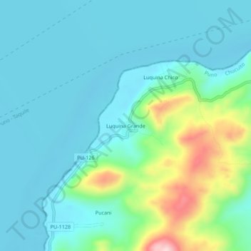 Mapa topográfico Luquina Grande, altitud, relieve