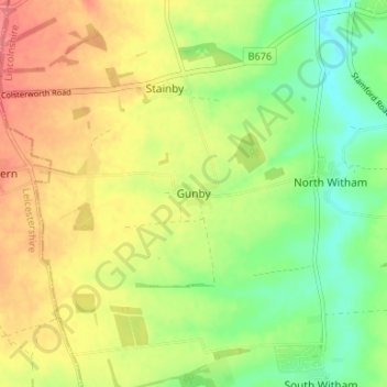 Mapa topográfico Gunby, altitud, relieve