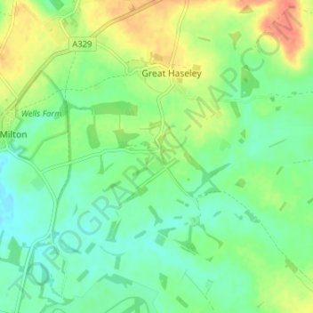 Mapa topográfico Little Haseley, altitud, relieve