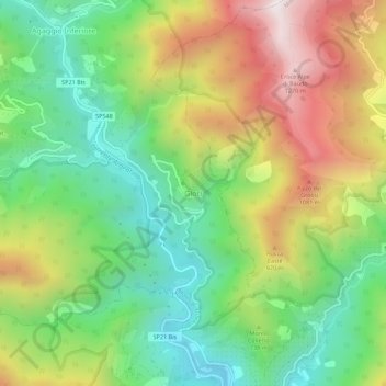 Mapa topográfico Glori, altitud, relieve