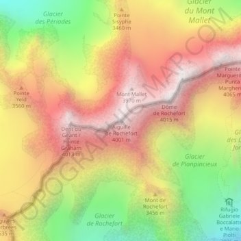 Mapa topográfico Aiguille de Rochefort, altitud, relieve