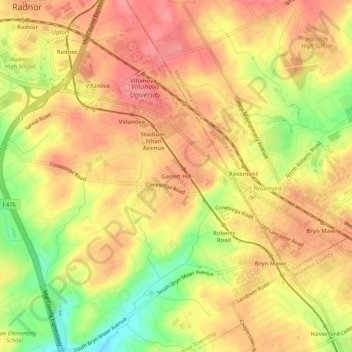 Mapa topográfico Garrett Hill, altitud, relieve