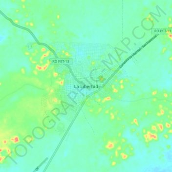 Mapa topográfico La Libertad, altitud, relieve