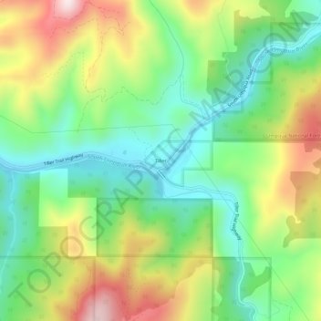 Mapa topográfico Tiller, altitud, relieve