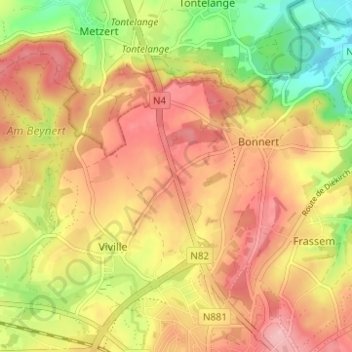 Mapa topográfico Quatre Vents, altitud, relieve