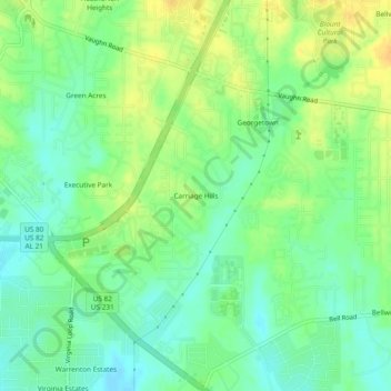 Mapa topográfico Carriage Hills, altitud, relieve