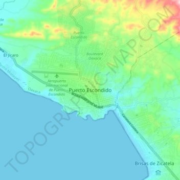 Mapa topográfico Puerto Escondido, altitud, relieve