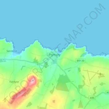 Mapa topográfico Portsoy, altitud, relieve