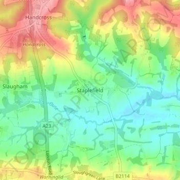 Mapa topográfico Staplefield, altitud, relieve
