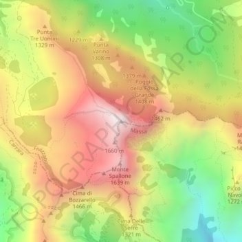 Mapa topográfico Monte Sagro, altitud, relieve