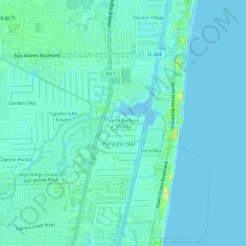 Mapa topográfico Santa Barbara Shores, altitud, relieve