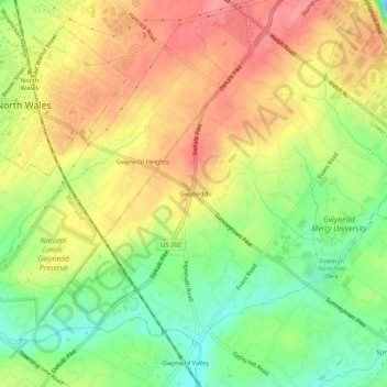 Mapa topográfico Gwynedd, altitud, relieve