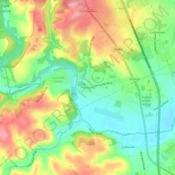 Mapa topográfico Kernsville, altitud, relieve
