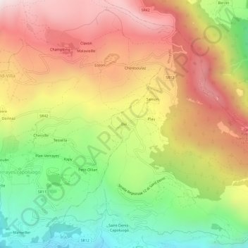 Mapa topográfico Del, altitud, relieve