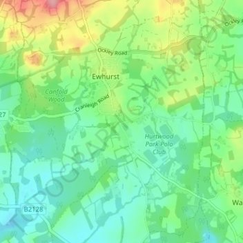 Mapa topográfico Ewhurst Green, altitud, relieve