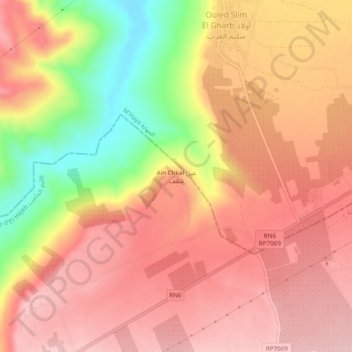 Mapa topográfico Ain Chkaf, altitud, relieve