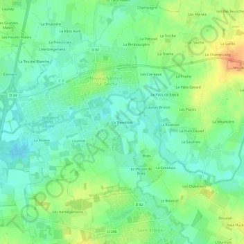 Mapa topográfico La Tremblais, altitud, relieve