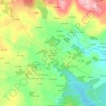 Mapa topográfico A Tablilla, altitud, relieve