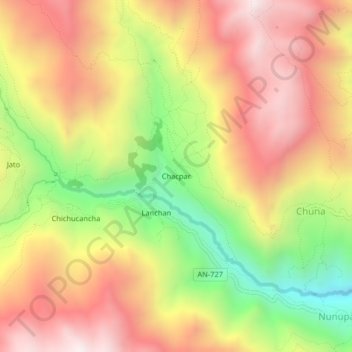 Mapa topográfico Chacpar, altitud, relieve