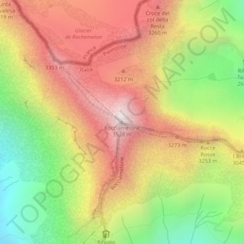 Mapa topográfico Rocciamelone, altitud, relieve