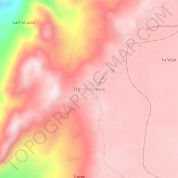 Mapa topográfico Tres Esquinas, altitud, relieve