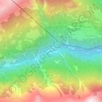 Mapa topográfico Iselle, altitud, relieve