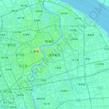 Mapa topográfico 浦东新区, altitud, relieve