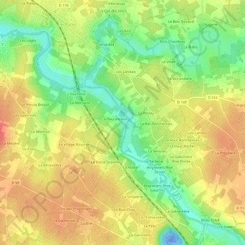 Mapa topográfico Les Côteaux, altitud, relieve