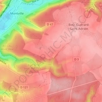 Mapa topográfico Bois le Vicompte, altitud, relieve