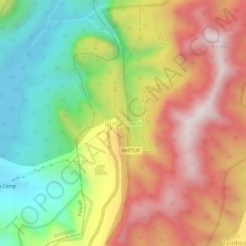 Mapa topográfico Dongerwadi, altitud, relieve