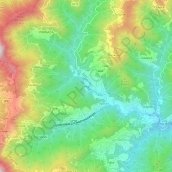 Mapa topográfico Carega, altitud, relieve