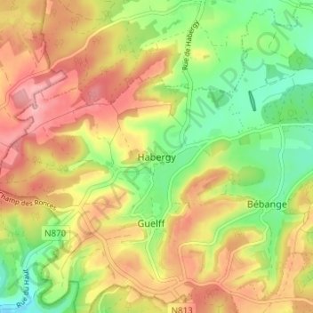 Mapa topográfico Habergy, altitud, relieve