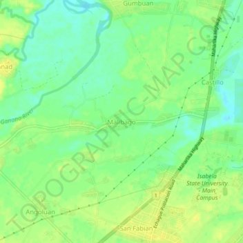 Mapa topográfico Malibago, altitud, relieve