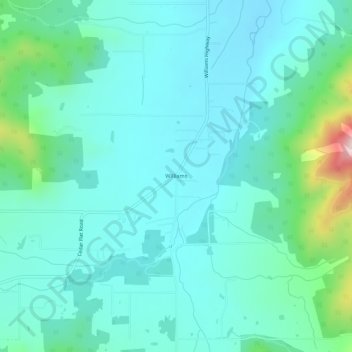 Mapa topográfico Williams, altitud, relieve