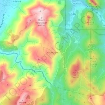 Mapa topográfico Parawagan, altitud, relieve