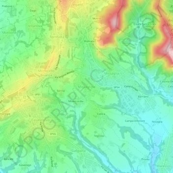 Mapa topográfico Missagliola, altitud, relieve
