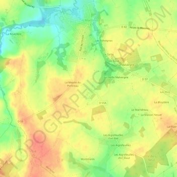 Mapa topográfico Le Pontreau, altitud, relieve