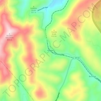 Mapa topográfico Pioneer, altitud, relieve