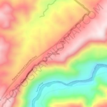 Mapa topográfico Tres Cruces, altitud, relieve