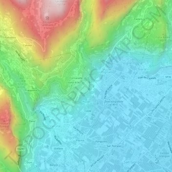 Mapa topográfico Piazze, altitud, relieve