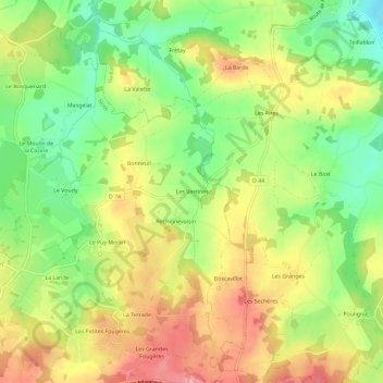 Mapa topográfico Les Verrines, altitud, relieve