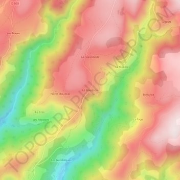 Mapa topográfico Le Bouissou, altitud, relieve