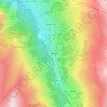 Mapa topográfico Praranger, altitud, relieve
