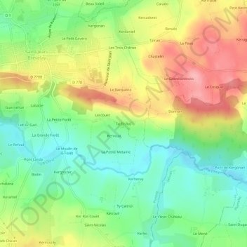 Mapa topográfico Tal Er Ras, altitud, relieve